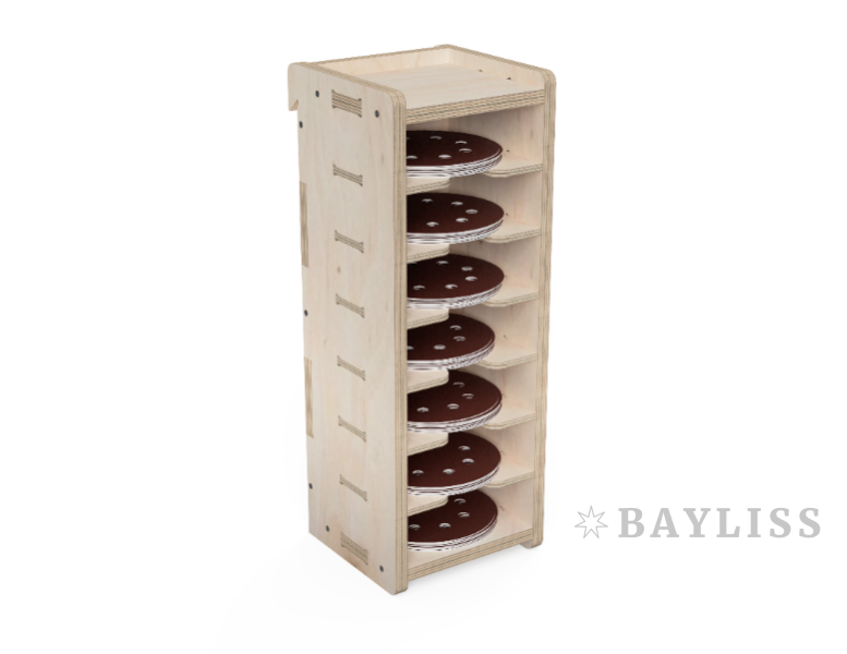 картинка Полка для дисков болгарки и шлиф кругов с семью отделениями "ДискОрдер 38" от магазина BAYLISS